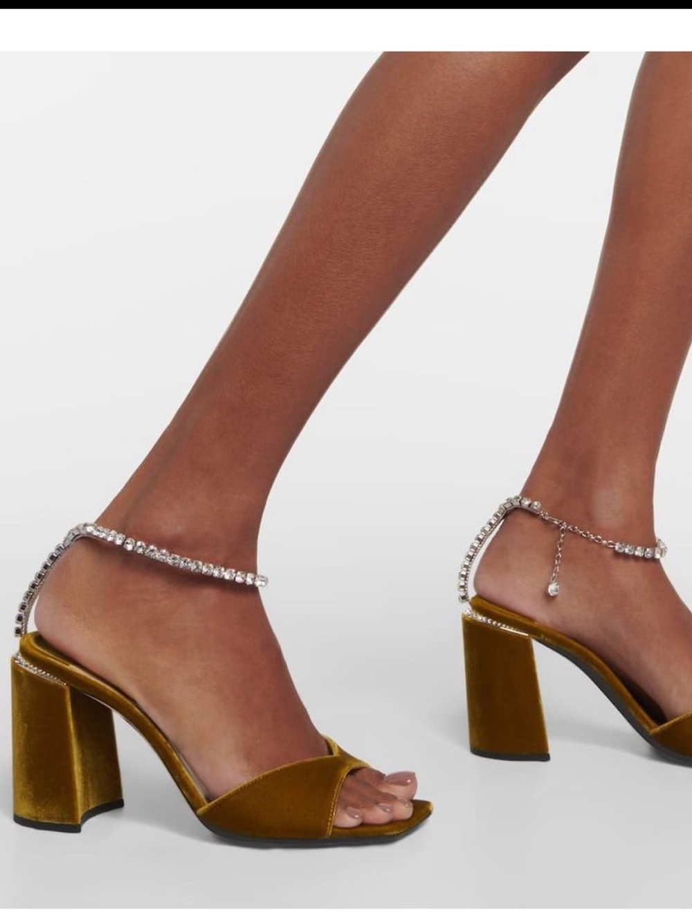 Jimmy Choo Olive Velvet Block Heel Saeda Embellished Sandals NEW - Picture 10 of 17